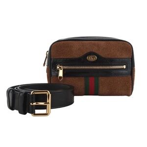 Gucci Black and Brown Belt Bag with Gold Accents